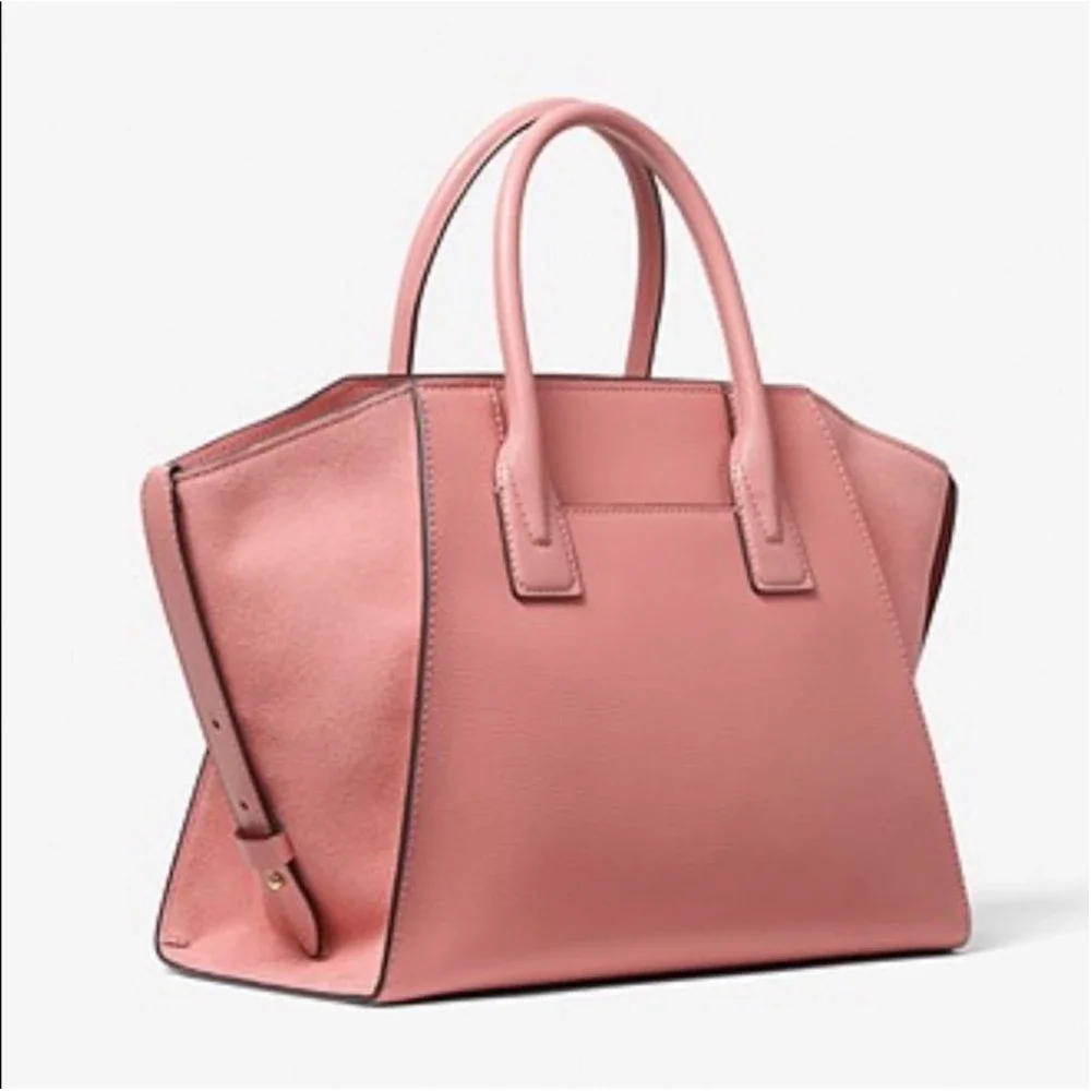 Michael Kors Avril Large Top Zip Satchel Shoulder Bag Sunset Rose Pink - Picture 4 of 13